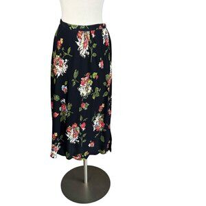 Carole Little Vintage 90s Black Floral Grunge Midi Skirt Size 6 Petite